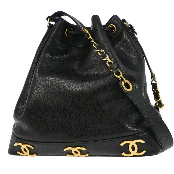 Chanel Black Calfskin Triple CC Drawstring Shoulder Bag - Picture 1 of 10